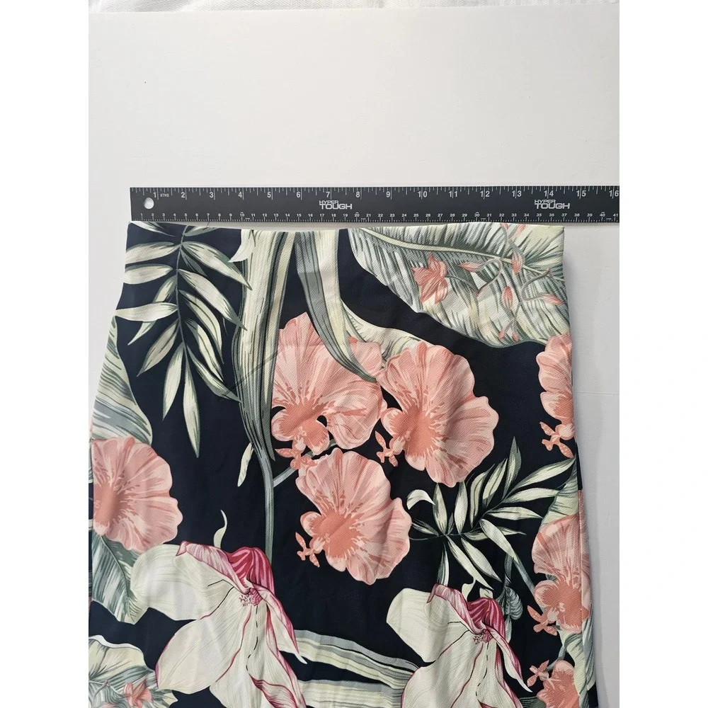 Rachel Zoe Floral Midi Skirt Womens 4 Navy Pink Tropical Palm Summer‎ Resort